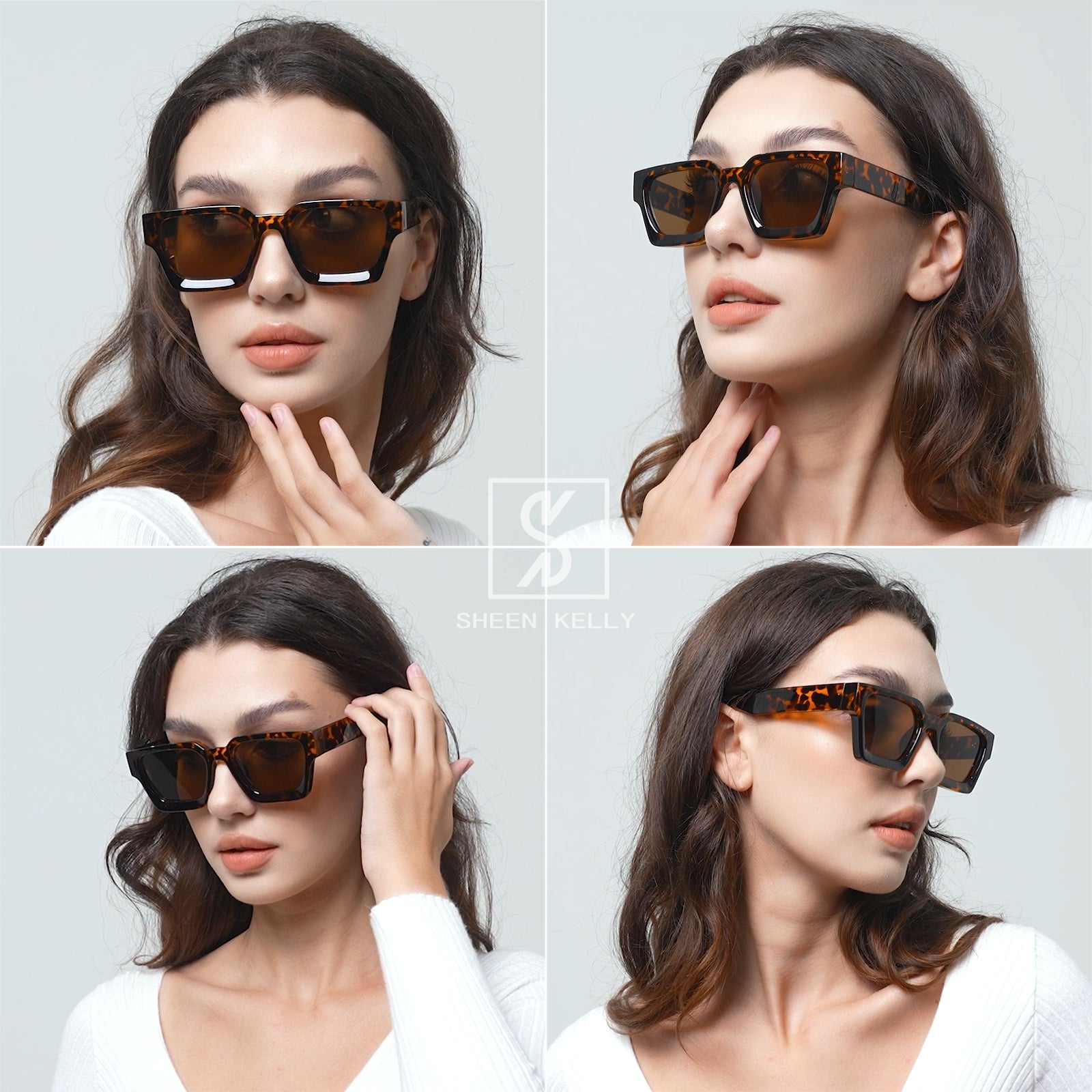 Buy SHEEN KELLY Retro Thick Rectangle Chunky Sunglasses Women Men