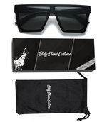 305 pairs of black sunglasses with logo on the legs, eyeglass bag, and eyeglass cloth
