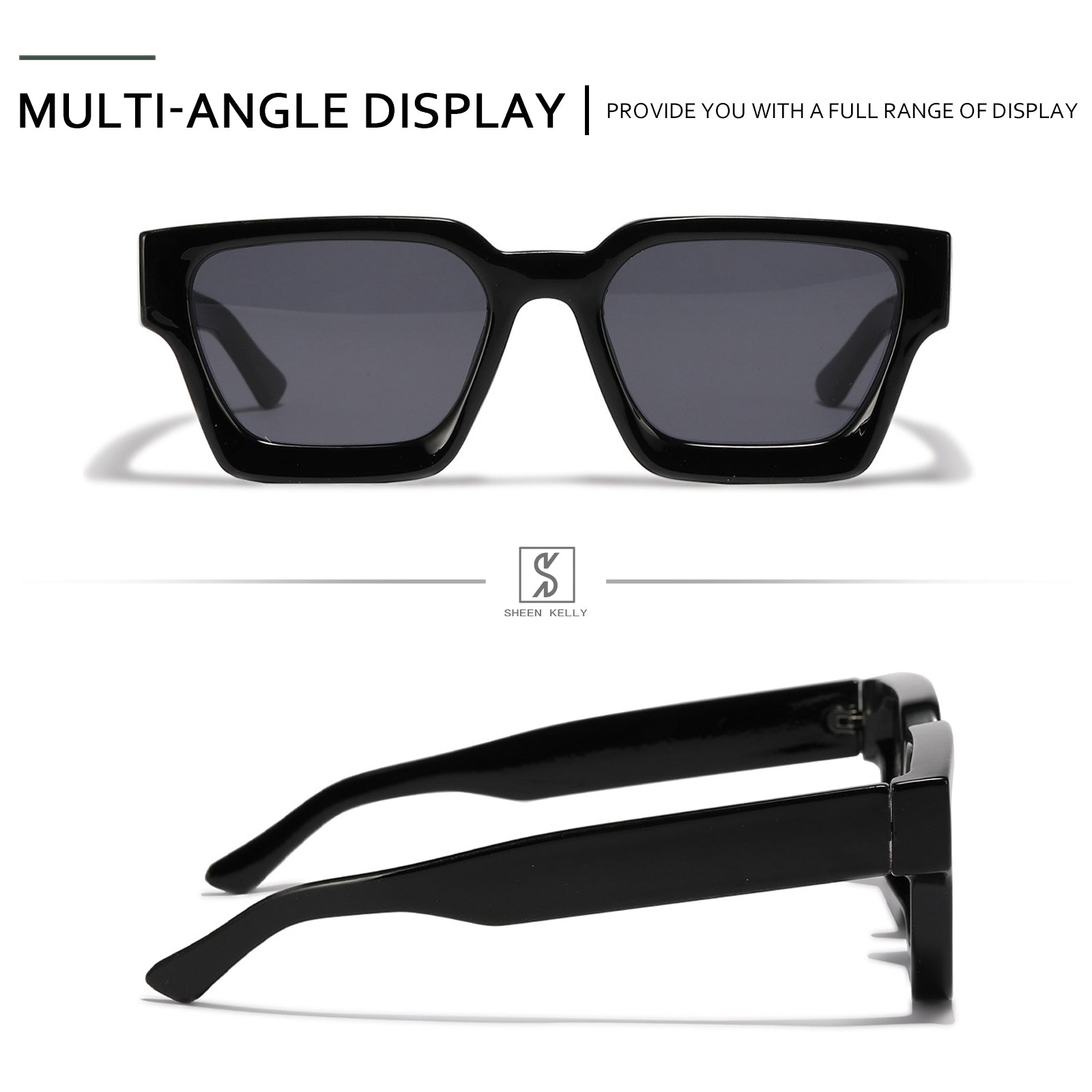 Buy SHEEN KELLY Retro Thick Rectangle Chunky Sunglasses Women Men